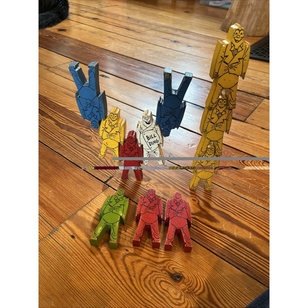 Vintage Bill Ding Stackable Wooden Toy Blocks 1940's 1950's Lot of 11 Clown Men